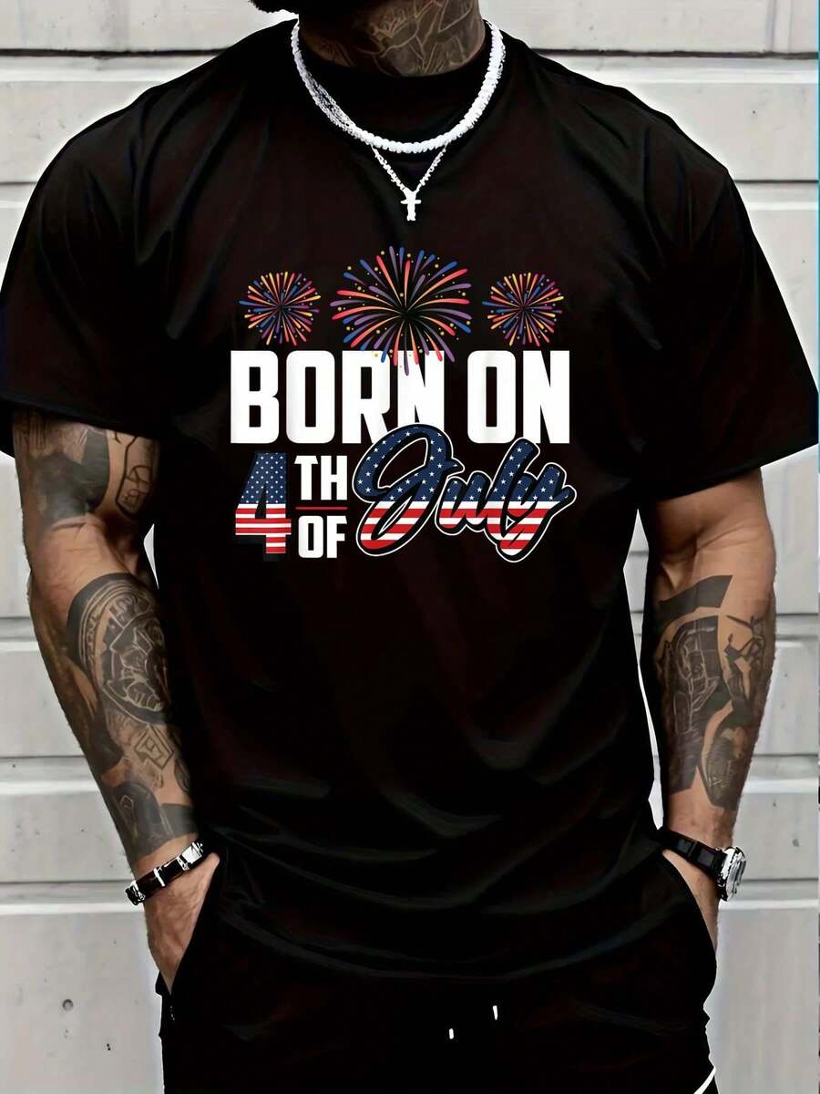 100% Cotton Vintage 4th Of July Legends Are Born In July Men Women T-Shirt Casual Short Sleeve Shirt Women's Men Graphic Tee - 黑色3 - 查看 1