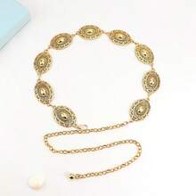 1pc Women's Metal Carved Bohemian Western Style Vintage Waist Chain, Casual Versatile Fashion Accessory For Daily Wear - Oval Tangcao Waist Chain In Gold - View 1