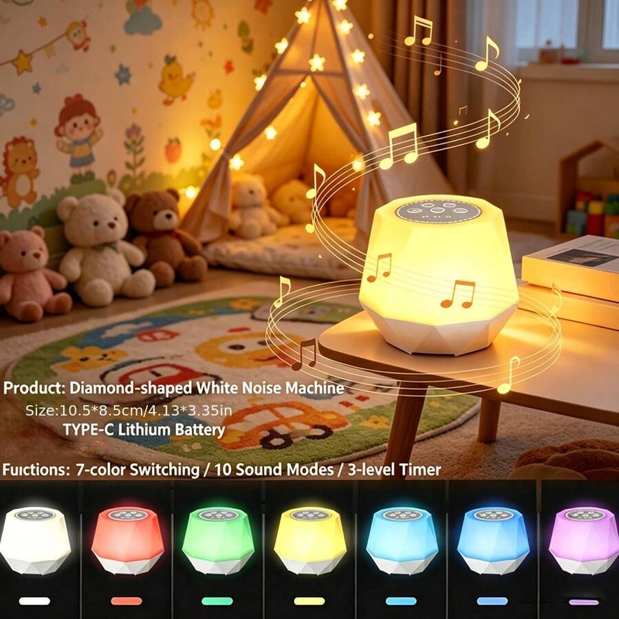 1個白色噪音夜燈,7色夜燈,10種自然舒緩聲音,3種定時設定,便攜式助眠機,適用於嬰兒、兒童、成人、居家、辦公室、旅行降噪 - 多色1 - 查看 1