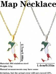 1pc Fashionable Italy Map Geometric Pendant Stainless Steel Necklace, Unisex - Map Necklace - View 6