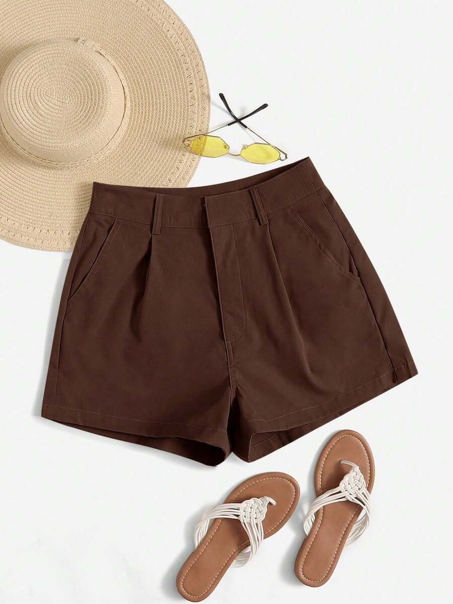 Shorts de talle alto con fruncido - Café integral - Ver 1