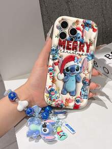 Disney Has Authorized, Phone Case - Chain Set, The Stitch Lilo & Stitch 3D Phone Case Plus A Silicone 3D Stitch Bracelet With Metallic Ring Removable Bracelet, Stitch And Angel Pattern, Compatible With Iphone17/16/15/14/13/12/11/XS/XR/X Plus Pro Max, A Stylish Cartoon Phone Case, The Perfect Gift Choice, Phone Protection, Durable Phone Cover, Great Gift For Friends And Family. - trắng - Xem 4