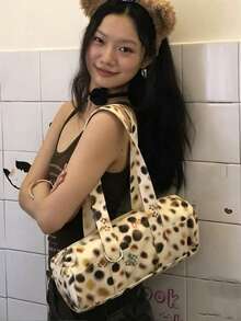 韩式小众设计波点花卉单肩包，大容量布袋，超轻便携短途旅行通勤户外日常购物手提包（女士款） - 彩色 - 查看 4