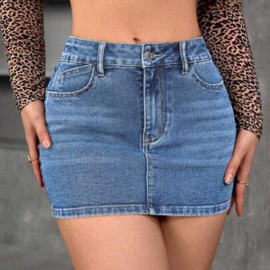 PETITE Falda vaquera casual con presillas para cinturón, corte slim - Lavado ligero - Ver 1