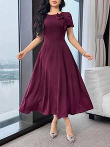 xheModelyn Vestido de fiesta midi elegante con cintura ceñida y decoración de lazo 3D de unicolor para mujerxhe - Morado 2 - Ver 1