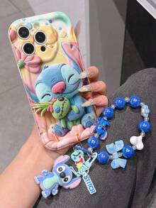 Disney Has Authorized, Phone Case - Chain Set, The Stitch Lilo & Stitch 3D Phone Case Plus A Silicone 3D Stitch Bracelet With Metallic Ring Removable Bracelet, Stitch And Angel Pattern, Compatible With Iphone17/16/15/14/13/12/11/XS/XR/X Plus Pro Max, A Stylish Cartoon Phone Case, The Perfect Gift Choice, Phone Protection, Durable Phone Cover, Great Gift For Friends And Family. - trắng - Xem 2