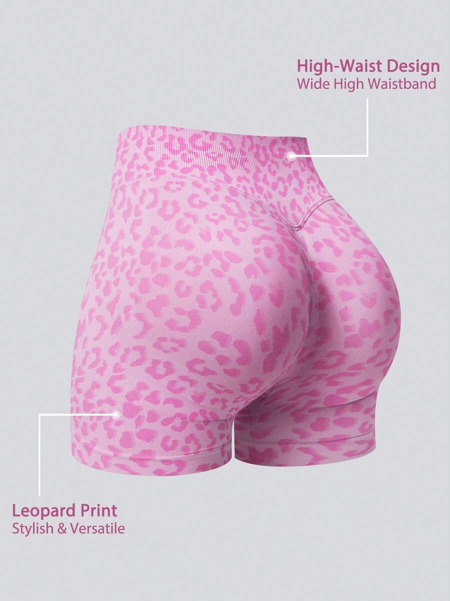 NcmRyu 1 buah Celana Pendek Olahraga Wanita Motif Leopard Pinggang Tinggi Pengontrol Perut Elastis Lembut Nyaman, Athleisure