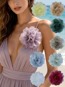 Broche de rosa de tela de organza hecho a mano de 12cm, accesorio elegante y de moda adecuado para bodas, atuendos de vacaciones - rosas - Ver 1