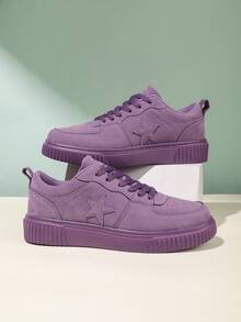 Men's Star Pattern Thick Sole Skate Shoes, 2026 New Vintage Casual Sports Low-Top Shoes, Haze Blue Versatile Height-Increasing Shoes, Thick Sole Cookie Shoes, Men's Casual Shoes, Fashionable Daily Sports Shoes, Breathable Lace-Up Low-Top Skate Shoes, Student Versatile Ins Shoes, Couple Shoes 36-45, Commute Versatile Casual Shoes - Purple - View 2