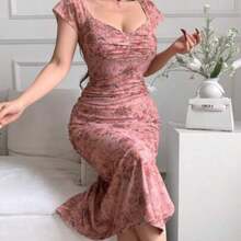 WNS  Vestido ajustado con estampado floral casual para mujeres, vestidos casuales para cumpleaños, ropa de mujer, vestidos de verano para el trabajo, vestido de graduación, vestidos elegantes para mujeres - Multicolor - View 1