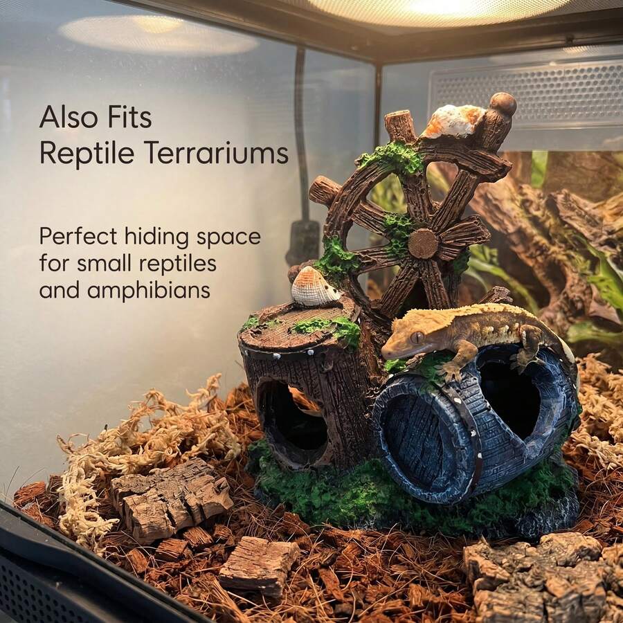 復古沉船風格水族箱裝飾，樹脂洞穴裝飾品附苔蘚與貝殼，魚缸水下景觀躲避處 - 歡樂水族 - 查看 1