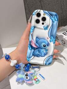 Disney Has Authorized, Phone Case - Chain Set, The Stitch Lilo & Stitch 3D Phone Case Plus A Silicone 3D Stitch Bracelet With Metallic Ring Removable Bracelet, Stitch And Angel Pattern, Compatible With Iphone17/16/15/14/13/12/11/XS/XR/X Plus Pro Max, A Stylish Cartoon Phone Case, The Perfect Gift Choice, Phone Protection, Durable Phone Cover, Great Gift For Friends And Family. - trắng - Xem 4