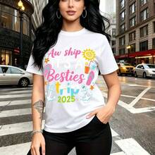 Camiseta de mujer con estampado divertido de "Besties trip 2025" y motivos náuticos como anclas y bebidas - camiseta casual de manga corta con diseño gráfico colorido, ajuste cómodo y estilo veraniego ideal para viajes en grupo, salidas entre amigas - Blanco - Ver 9