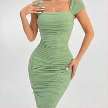 WNS  PETITE Vestido verde de hombros descubiertos para vacaciones de primavera, ropa barata de verano, vestido de verano, vestido de primavera, vestido pastel, vestido de playa para mujer, vestido largo de playa, vestido de verano - Blanco - Ver 8
