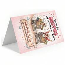 1pc Funny Friend Birthday Card, Friend Theme, Cute Cartoon, Friend Shopping Cart Pattern, Humorous Wishes, Suitable For Friends, Sisters, Wives, Girlfriends, Gifts, Party Celebrations, Lovers, Friendship Theme - View 4