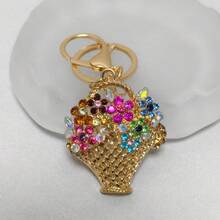 Elegant Flower Basket Keychain Colorful Rhinestone Floral Charm Key Ring For Women Fashion Gift - A1 - View 9