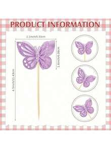 12/24 pezzi Decorazioni per cupcake a forma di farfalla a doppio strato, decorazioni per cupcake 3D con glitter, stuzzicadenti per cocktail a forma di farfalla - Multicolore - Visualizzare 3