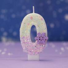1 pieza Vela de cumpleaños digital, vela de pastel con diseño de copo de nieve, decoración de pastel con purpurina, adecuada para fiestas festivas, fiestas temáticas y aniversarios - Púrpura - Ver 2
