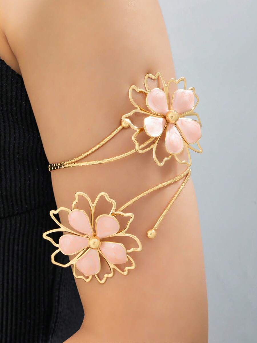 1pc Exaggerated Pink Large Flower Armband, Women Arm Jewelry Accessory - Pink - View 1