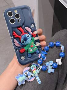 Disney Has Authorized, Phone Case - Chain Set, The Stitch Lilo & Stitch 3D Phone Case Plus A Silicone 3D Stitch Bracelet With Metallic Ring Removable Bracelet, Stitch And Angel Pattern, Compatible With Iphone17/16/15/14/13/12/11/XS/XR/X Plus Pro Max, A Stylish Cartoon Phone Case, The Perfect Gift Choice, Phone Protection, Durable Phone Cover, Great Gift For Friends And Family. - 白色 - 查看 2