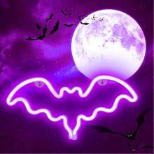 1pc LED Neon Light Halloween Decoration, Bat Shaped Neon Light Gothic Night Light Battery Operated Table Lamp Suitable For Bedroom, Bar, Wall, Coffin Decoration - Bat - Multicolor - View 6