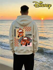 Couples Disney Cars Tow Mater Hooded Sweater, Cute Racing Flag Matching Couple Outfit Sweatshirt, 1 Piece Sold Separately - 男士杏色 - 查看 2