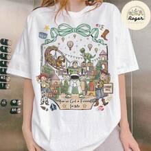 Disney Women's And Men's T-Shirts Classic Toy Story Characters With Bow Printed Oversized T-Shirts, 100% Cotton Retro Short-Sleeved Casual Shirts, And Graphic Printing T-Shirts For Family Park Vacation Matching Outfits - trắng - Xem 1