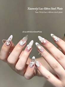 1pc New Large Size Nail Art Stamping Plate, Asymmetrical Wave Hollow Lace Pattern, Long-Lasting High-Definition Nail Stamping Polish Set, Trending, DIY Nail Printing Tool, Beginner Friendly Nail Decoration Accessory - Multicolor - View 2