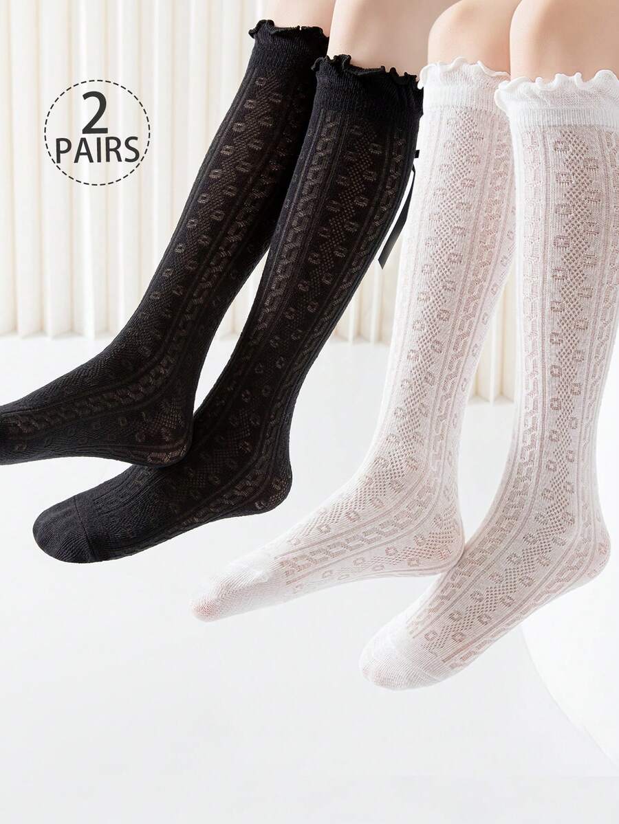 2/1 Đôi tất cao đến đầu gối cho trẻ em, tất lưới cho bé gái, màu trắng, đen, màu trơn, có bèo nhún, nơ, chấm bi, sọc, tất ống thẳng, dễ thương, kiểu công chúa, kiểu học sinh, mùa xuân hè thu, thích hợp cho mặc hàng ngày, dự tiệc, tất công chúa, kỳ nghỉ, mùa tựu trường, dễ thương tinh tế, đa năng, có thể phối với giày bệt, giày thể thao, giày lười, mùa tựu trường, học sinh, học kỳ mới, bắt đầu năm học, lớp học. - Nhiều màu - Xem 1