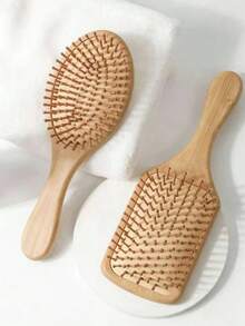 Bambus-Kissen-Haarbürste, massives Holz-Paddelbürste, Kopfhaut-Massagebürste geeignet für glattes und lockiges Haar, Styling-Werkzeug für Zuhause, Salon und Reisen - A - Übersicht 4