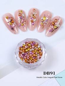 6格金屬不對稱美甲石，多色3D美甲珠，亮面金屬色美甲飾品，適用DIY美甲、美甲裝飾、手機殼與手工藝，美甲用品 - 彩色 - 查看 5