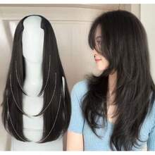 1pc Women's Long Hair Extension Piece, Invisible Seamless U-Shape Synthetic Hair Volumizing Fluffy High-Layered Hair Patch, Straight With Inward Curl And Slight Wave, HA2827,Claw Clips - Multicolor - View 6
