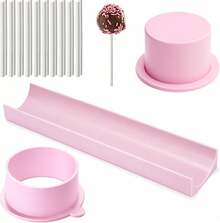 ZHLKHIOP 1 Set Of Round Cake Pop Mold Set With 9 Inch Tray And Sticks, ABS Cake Pop Maker, Circle Cake Pop Cutter And Pusher, Baking Molds Kit For Parties, Wedding,Home Desserts Making - Pink - Màu be - Xem 1