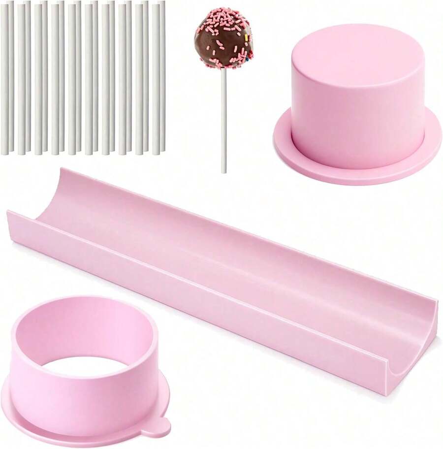 ZHLKHIOP 1 Set Of Round Cake Pop Mold Set With 9 Inch Tray And Sticks, ABS Cake Pop Maker, Circle Cake Pop Cutter And Pusher, Baking Molds Kit For Parties, Wedding,Home Desserts Making - Pink - Màu be - Xem 1