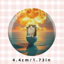 1個2D平面抽象趣味海景爆炸背景馬桶貓動漫風圓形徽章，安全針結構，便攜多用，日常穿搭節日裝飾，小眾創意禮物配件 - A - 查看 5