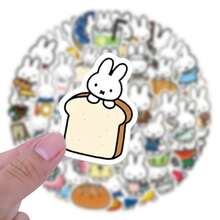 MIFFY 100張兔子防水貼紙，可愛兔子角色與日常場景混搭，乙烯基材質可直接黏貼，適合裝飾吉他、手機等 - 彩色 - 查看 6