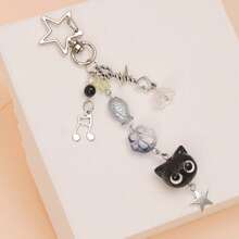 1pc Unisex Minimalist Cat Chain Keychain, Cartoon Heart Creative Bag Pendant Gift - Multicolor - View 3
