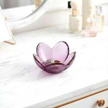 Flower Shape Ring Dish Jewelry Tray Organizer, Glass Accent Tray For Vanity, Small Decorative Trinket Dish - Crystal Purple - View 4