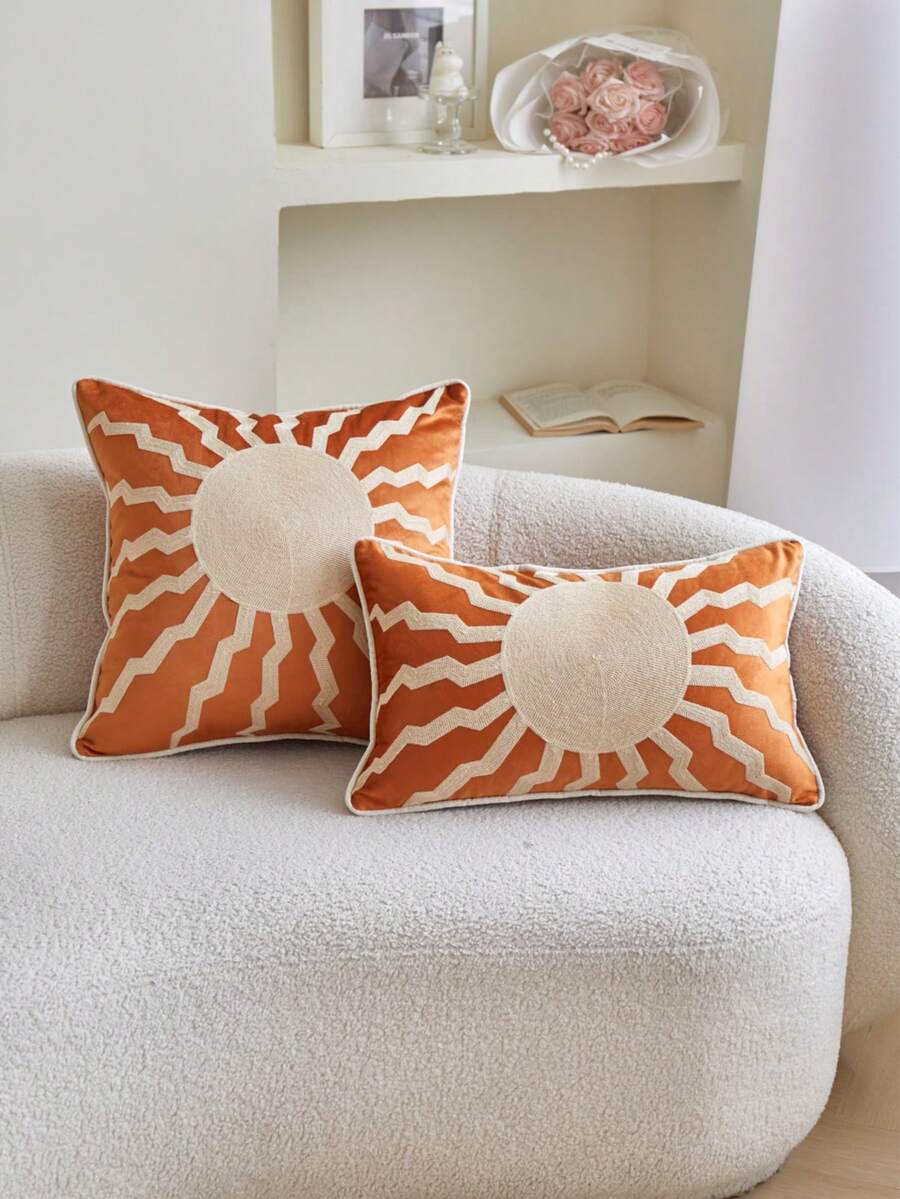 LCUHPCL 1pc Summer Velvet 3D Embossed Sun Wave Pattern Embroidered Throw Pillow Cover, Home Decor For Living Room, Bedroom, Party