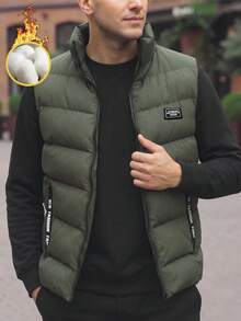 男士加厚鋪棉背心，拉鍊式無袖外套，輕量戶外保暖層，秋冬款 - 軍綠色 - 查看 4