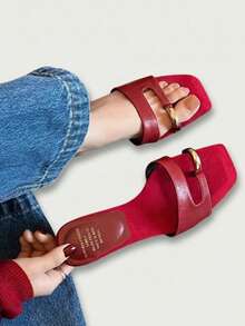 Giày sandal hở mũi kiểu Pháp cổ điển, sandal mùa hè tiện dụng, gót cao dày. - Đỏ - Xem 7