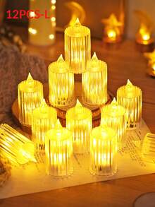 2/3/5/12/24入 壓克力家居裝飾 LED 電子蠟燭燈，電池供電，線條圖案投影茶蠟燭燈，無焰蠟燭燈，適用家居裝飾、婚禮節日裝飾、桌面裝飾、房間裝飾 - 黃光 - 查看 17