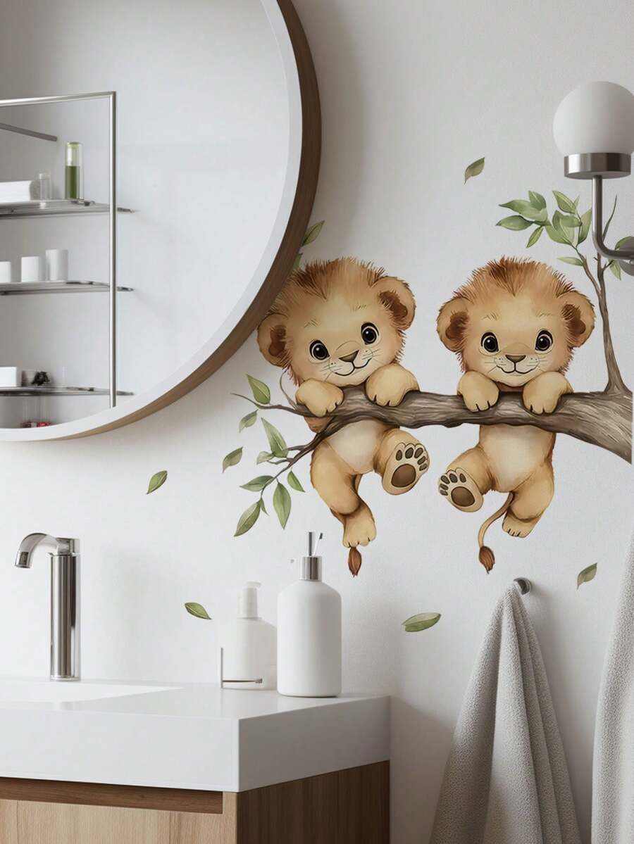 1pc Cute Lion Wall Decal Sticker, Removable Decoration For Bedroom, Living Room, Nursery, Kindergarten - PB786 - View 1