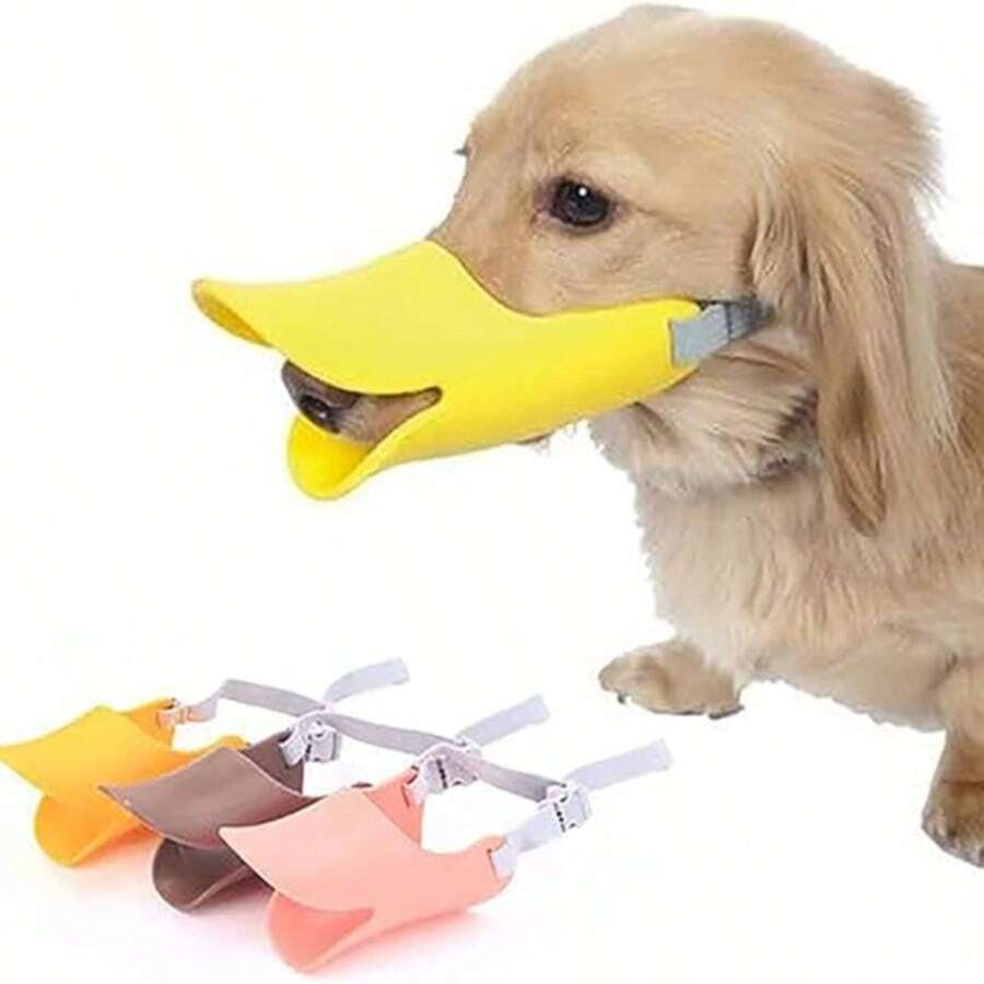 Breathable And Comfortable Pet Muzzle; Prevents Barking, Biting, Scavenging, And Destructive Chewing; Features A Duck-Bill Design; Suitable For Small Dogs. - Yellow - View 1