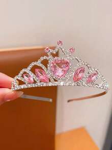 1pc Crown Hairband With Shining Heart-Shaped Rhinestone Accessories And Headband Girl's Hair Accessory Girl Accessories - Multicolor - View 6