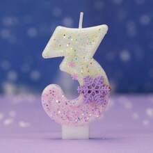 1 pieza Vela de cumpleaños digital, vela de pastel con diseño de copo de nieve, decoración de pastel con purpurina, adecuada para fiestas festivas, fiestas temáticas y aniversarios - Púrpura - Ver 12