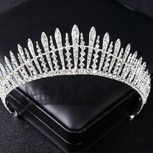 1 chiếc vương miện pha lê gai hình học phong cách vintage, tiara đính đá rhinestone toàn bộ kiểu tia mặt trời, phụ kiện đội đầu hoàng gia cho nữ hoàng dùng trong đám cưới, Coronas - Nhiều màu - Xem 8
