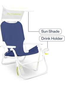 Shore Thing Premium Beach Chair - Adjustable, Portable, Rust-Resistant, Reclining Beach Chair With UPF 50+ Shade And Drink Holder Ultimate In Comfort (Ocean Navy) - Ocean Navy - View 8