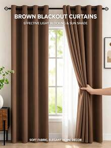 1pc Coffee Brown New Black Silk High-Precision Fabric Lightweight 99% Full Blackout Curtain, Thermal Insulated Blackout UV Protection Home Decor Curtain Deep Sleep High Blackout Curtain Classroom Blackout Curtain Suitable For Farm Villa Bedroom Blackout Curtain Outdoor Pavilion Rainproof Curtain (190g Fabric Weight) - 1PC - View 2
