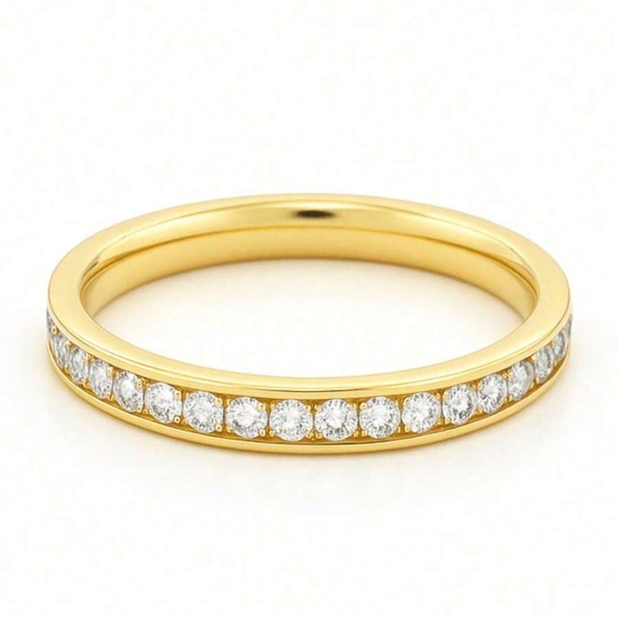 3mm White Zirconia Stone Wedding Ring Studded 18k Gold Plated Luxury Engagement Couple Ring - 18K 金 - 查看 1